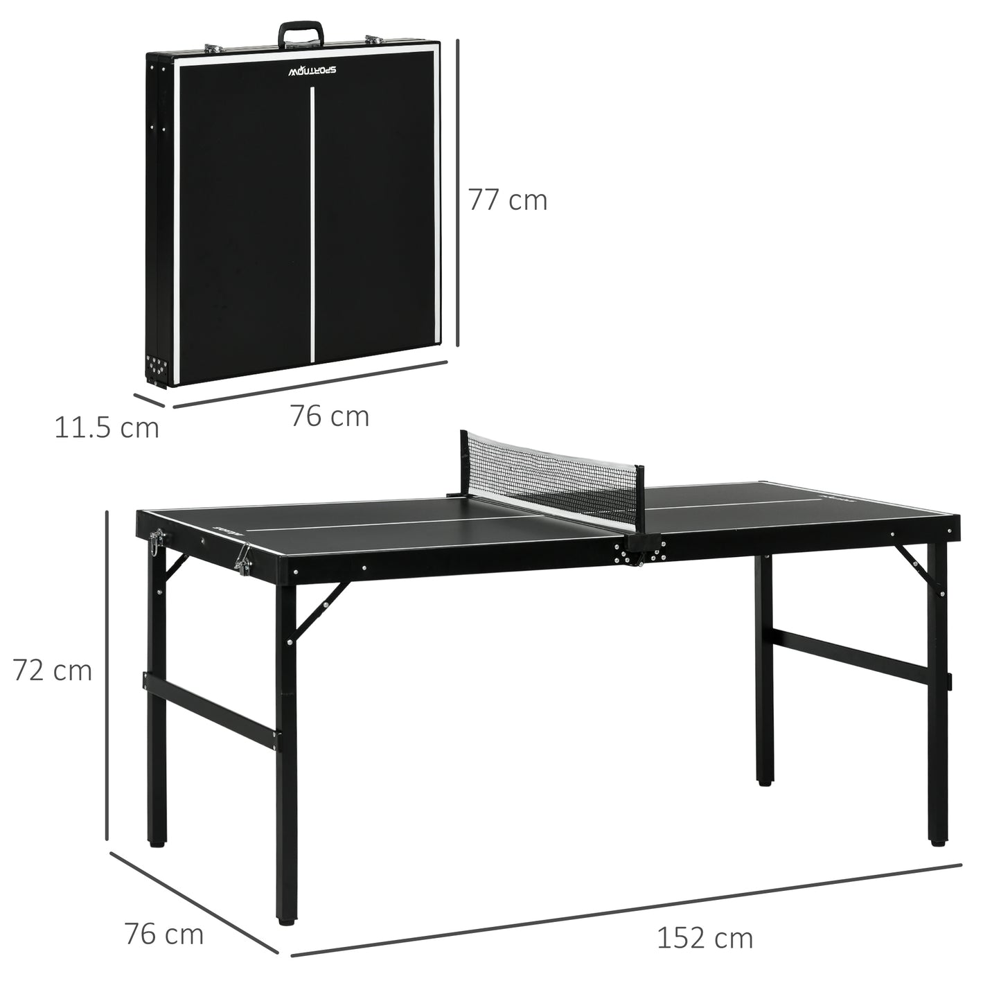 SPORTNOW 5ft Mini Table Tennis Table, Folding Ping Pong Table with Net, Aluminum Frame, Portable Indoor/Outdoor Game Set, Black