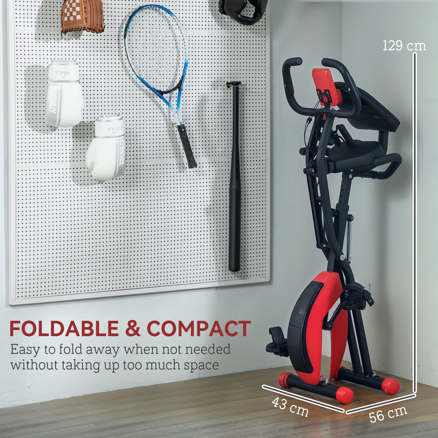 SPORTNOW 5-In-1 Folding Exercise Bike with Arm Bands, 8-Level Resistance, LCD, Tablet Holder, Red