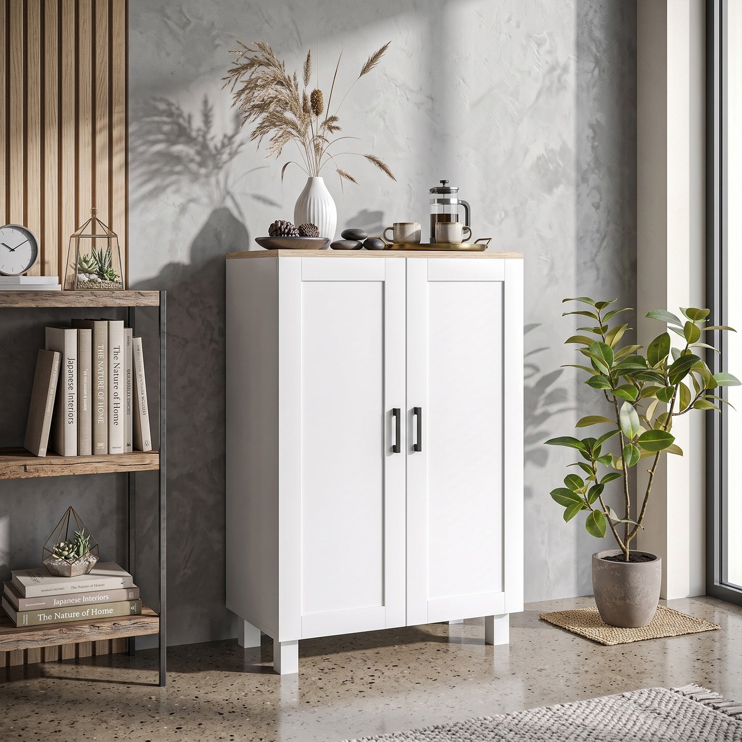 HOMCOM Nordic Sideboard Storage Cabinet with Adjustable Shelf Coffee Bar Cabinet Two Doors 60 x 30 x 90 cm White