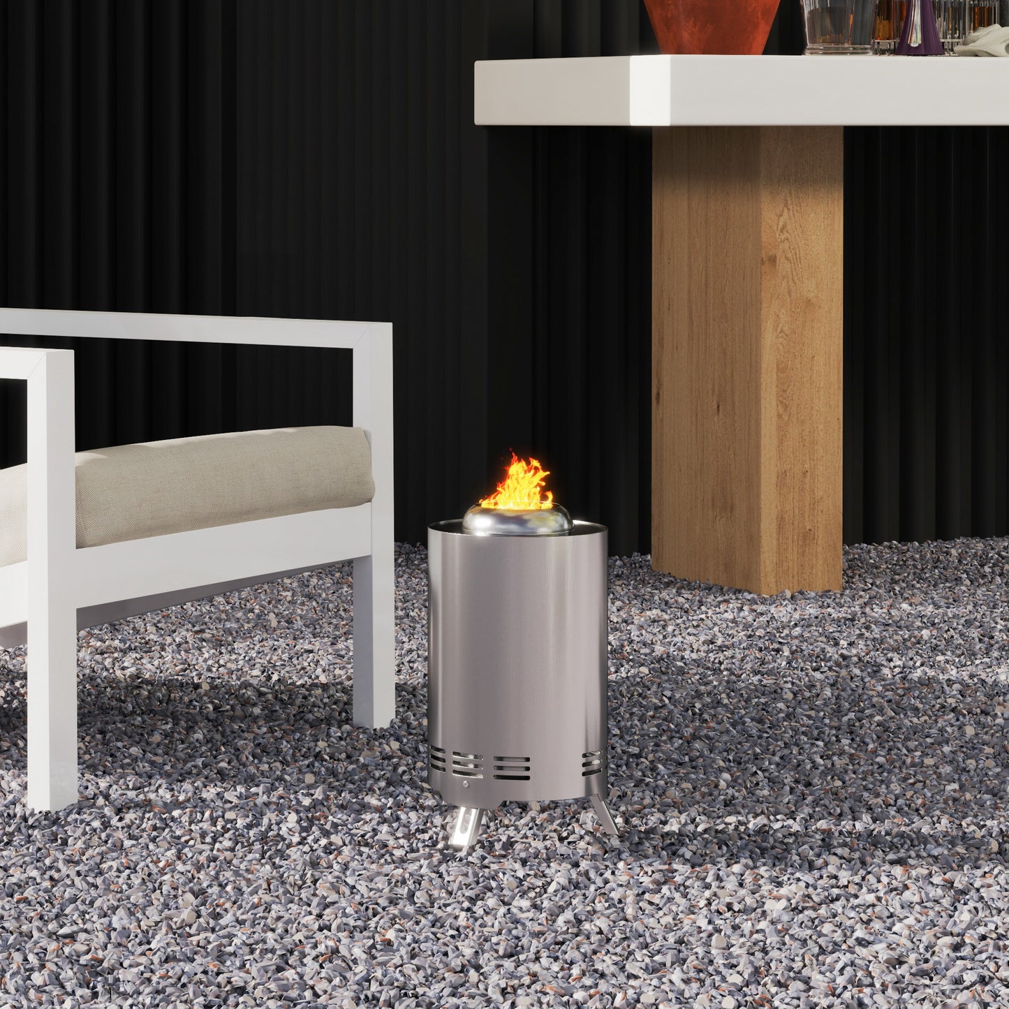 Outsunny Smokeless Fire Pit, 16x16cm Stainless Steel Portable Wood/Pellet Tabletop Firepit with Poker for Garden Camping, Silver Tone