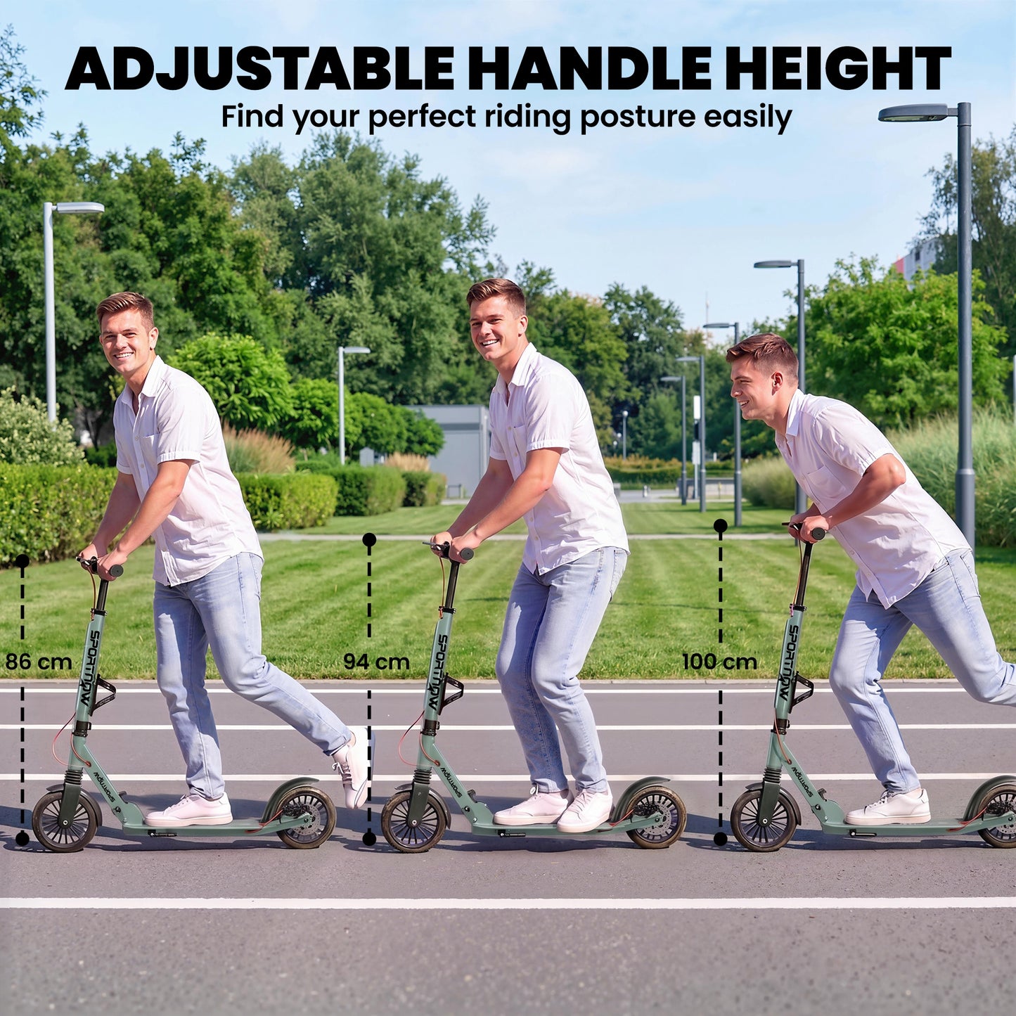 SPORTNOW Foldable Kick Scooter with Height Adjustable Handlebar, One-click Folding Adult Scooters with 200 mm Big Wheels, Silver