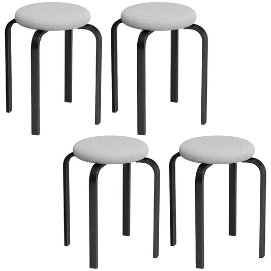 HOMCOM Stackable Stools Modern Cushioned Round Backless Stools Set of 4 Kitchen Dining Room Grey
