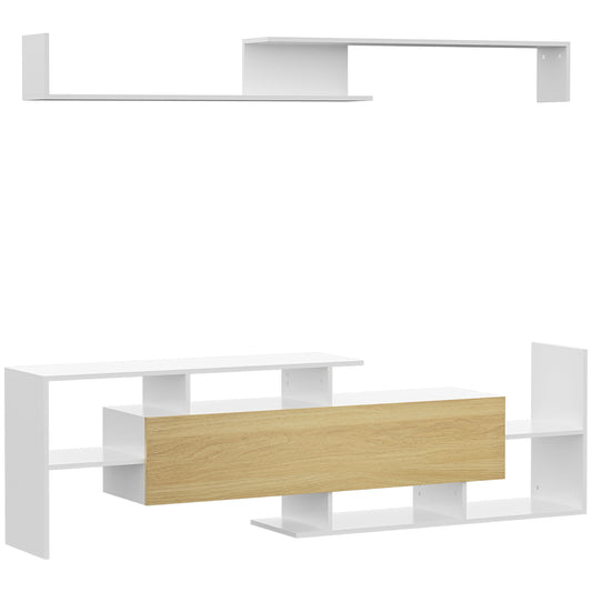 HOMCOM TV Cabinet with Wall Shelf for Wall-Mounted 65" TVs or Standing 40" TVs - White and Natural