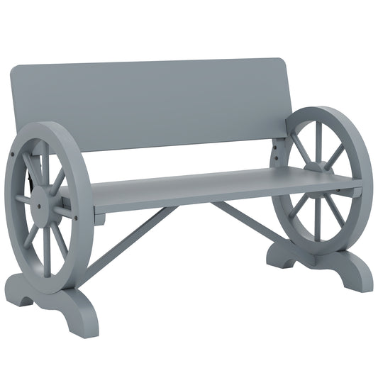 Outsunny Fir Wood 2-Seater Outdoor Garden Wagon Wheel Bench, Grey