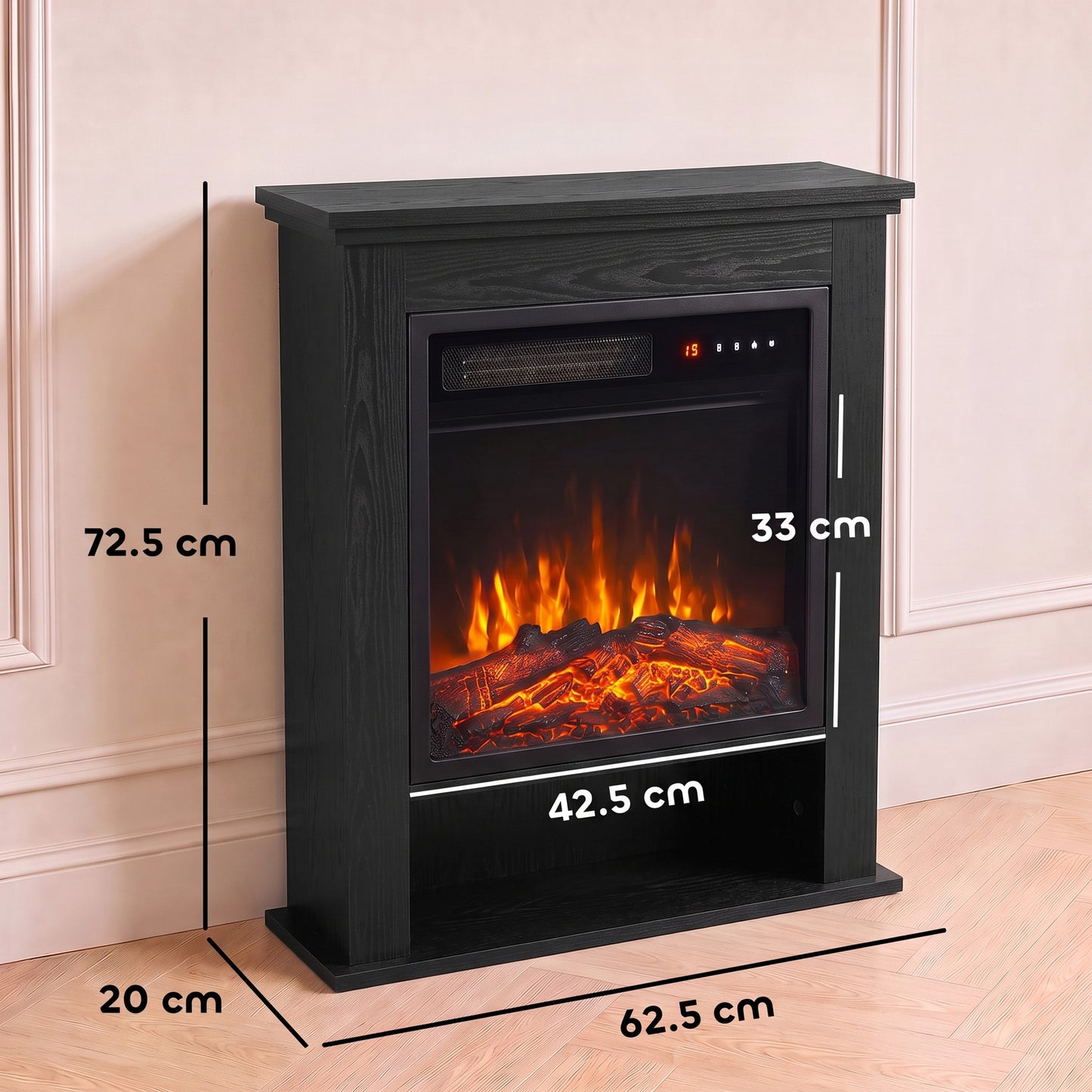 HOMCOM Electric Fireplace Suite with Shelf, 25" 1800W Electric Fire and Surround with LED Flame, 5 Brightness, Remote, Black