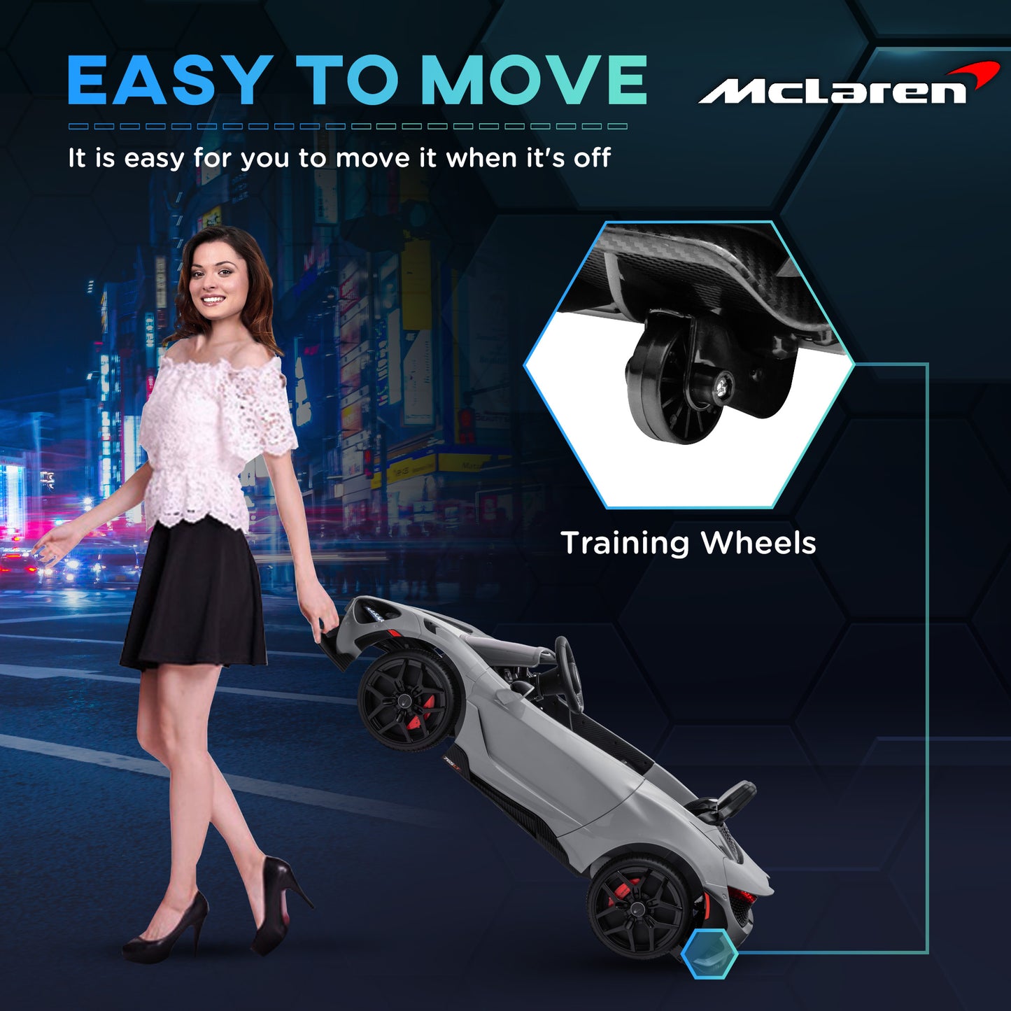 AIYAPLAY McLaren 765LT Licensed 12V Kids Electric Ride on Car with Butterfly Doors Remote Control Training Wheels Grey