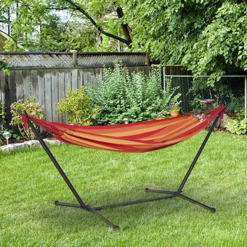 Outsunny 277 x 121cm Hammock with Metal Stand Portable Carrying Bag 120kg Red Stripe