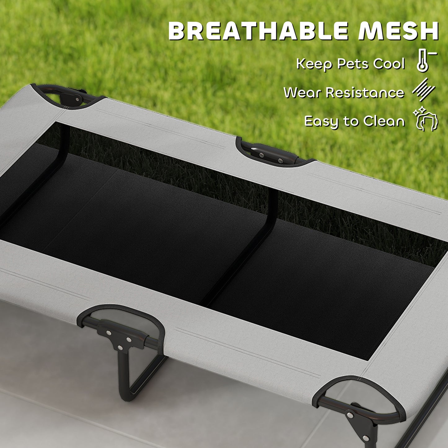 PawHut Portable Raised Dog Bed, Elevated Pet Cot with Breathable Mesh for Indoor Outdoor, for Large Dogs, Light Grey