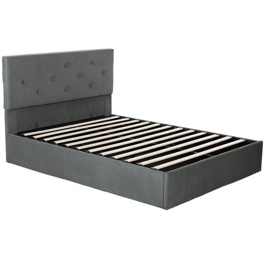 HOMCOM King Size Bed Frame Gas Side Lift Under Bed Storage Upholstered Platform Bed Tufted Headboard for 150 x 200 cm Mattress