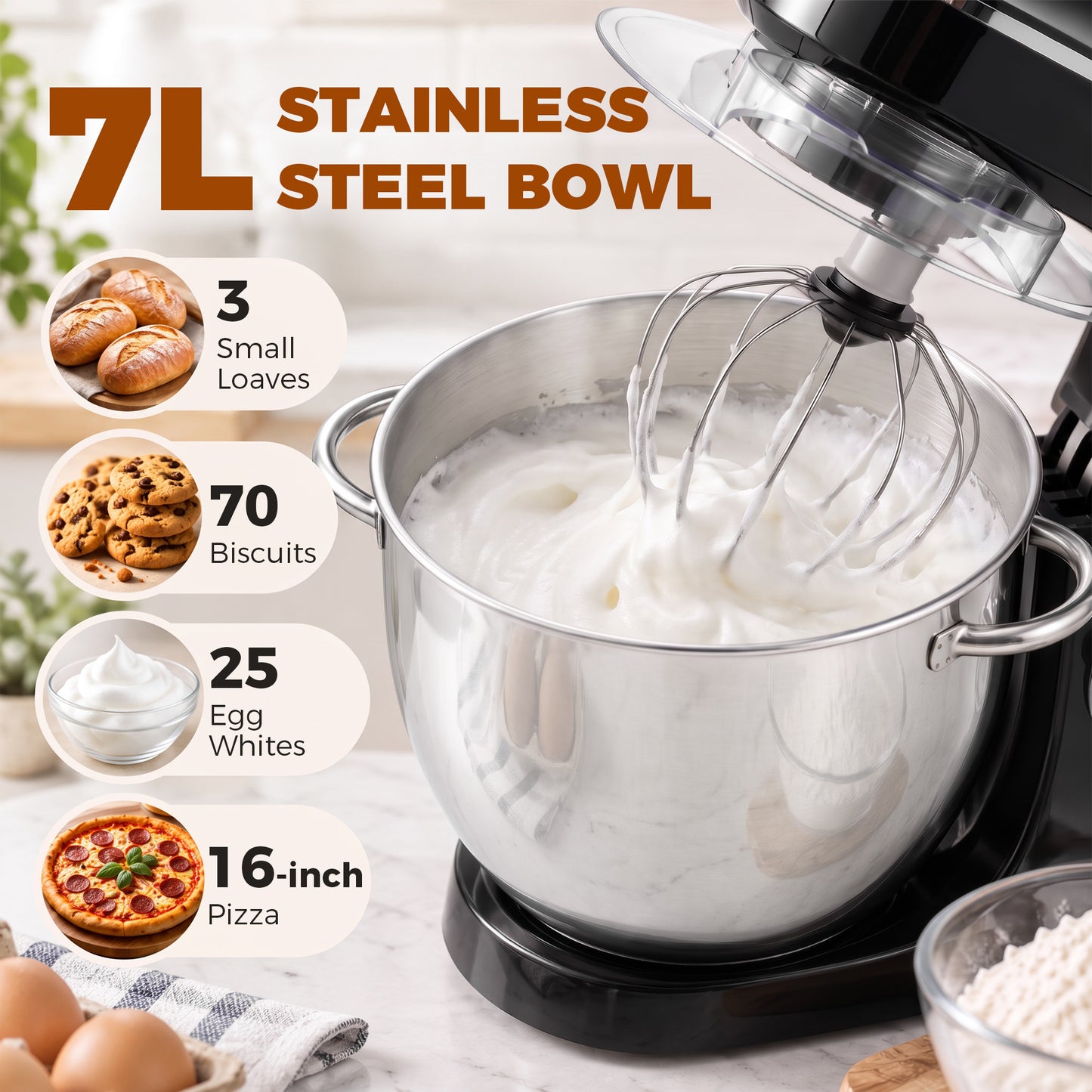 HOMCOM 7 L 1400W 6-Speed Tilt-Head Food Mixer, Stand Mixer with Handle and Dough Hook, Black