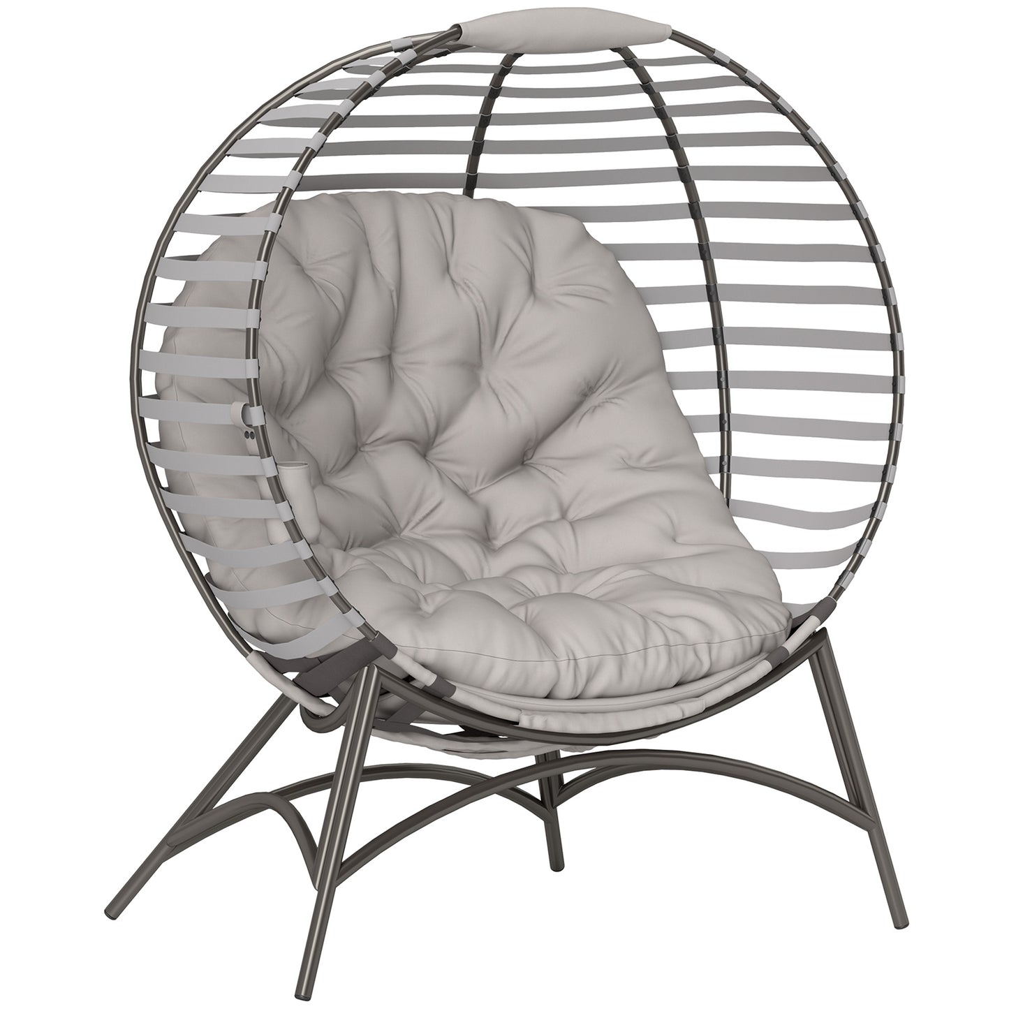 Outsunny Egg Chair with Cushion & Side Pocket - Light Grey