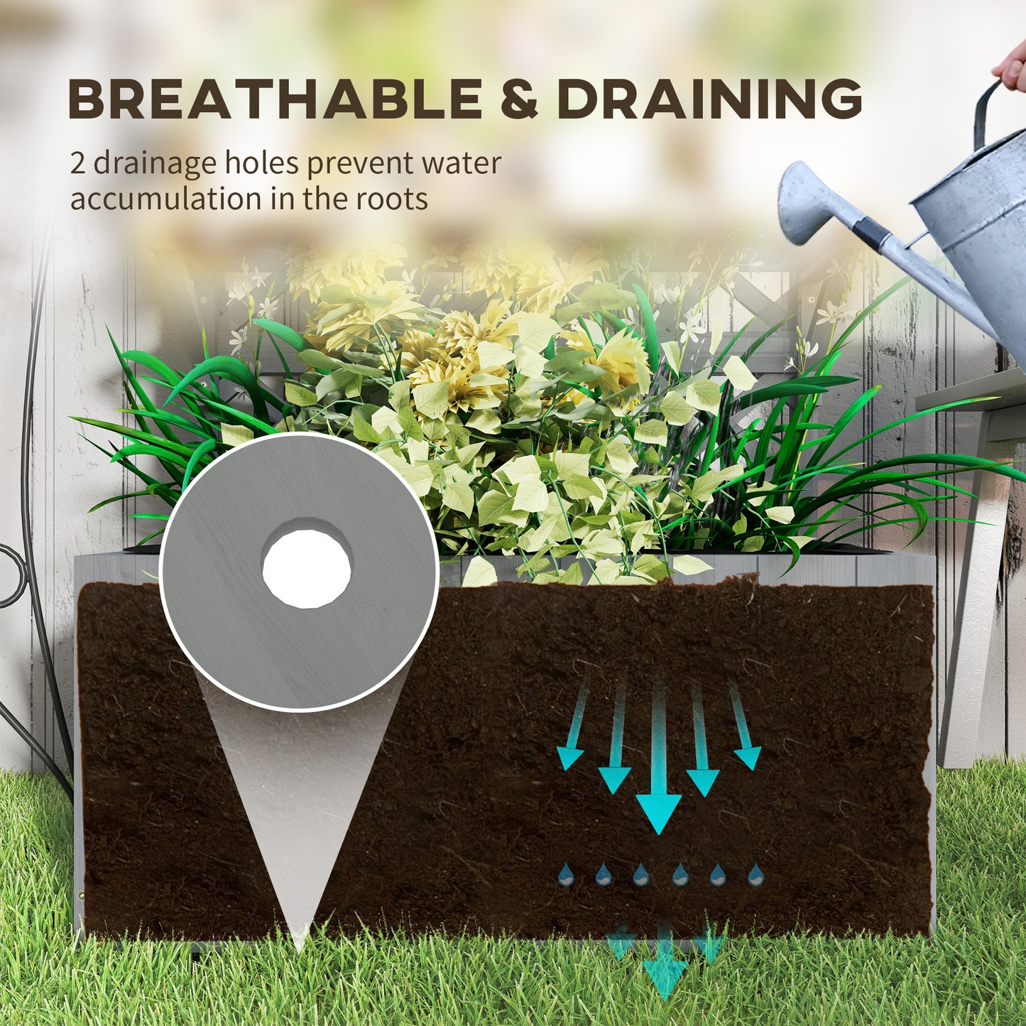 Outsunny Wooden Planter with Trellis, Freestanding Raised Bed with Roof, Shelves, Drainage Holes & Liner for Garden, Grey
