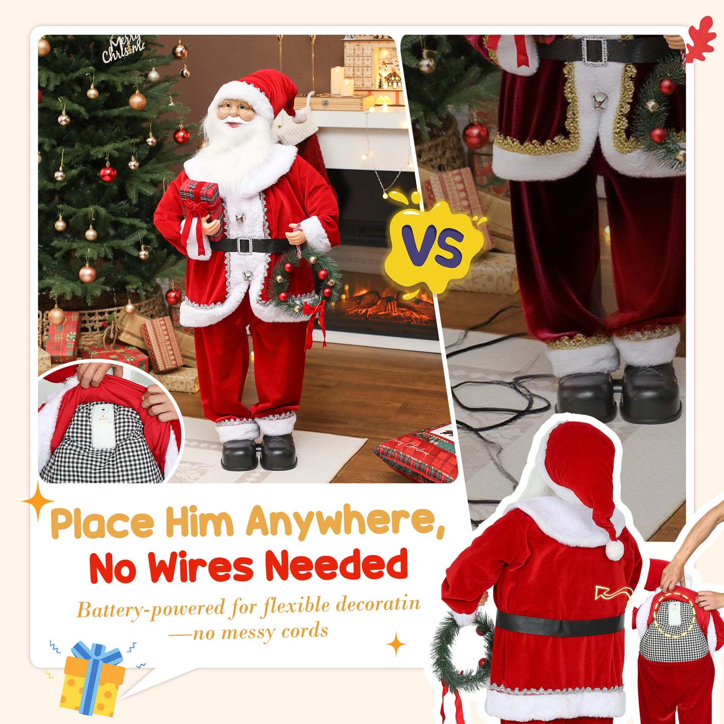 HOMCOM Singing and Dancing Santa Claus with Gift and Wreath