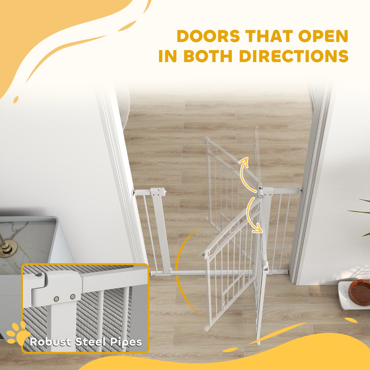 PawHut 96cm Tall Dog Gate with Cat Door, 7cm and 14cm Extensions, for Stairs & Doorways, 76-104cm Width