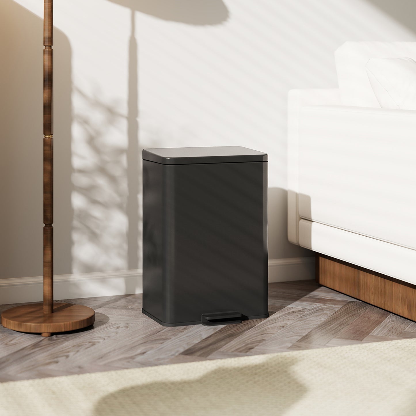 HOMCOM 20L Stainless Steel Pedal Bin with Soft-Close Lid & Stay-Open, Removable Inner Bucket for Kitchen, Office, Home, Matte Black