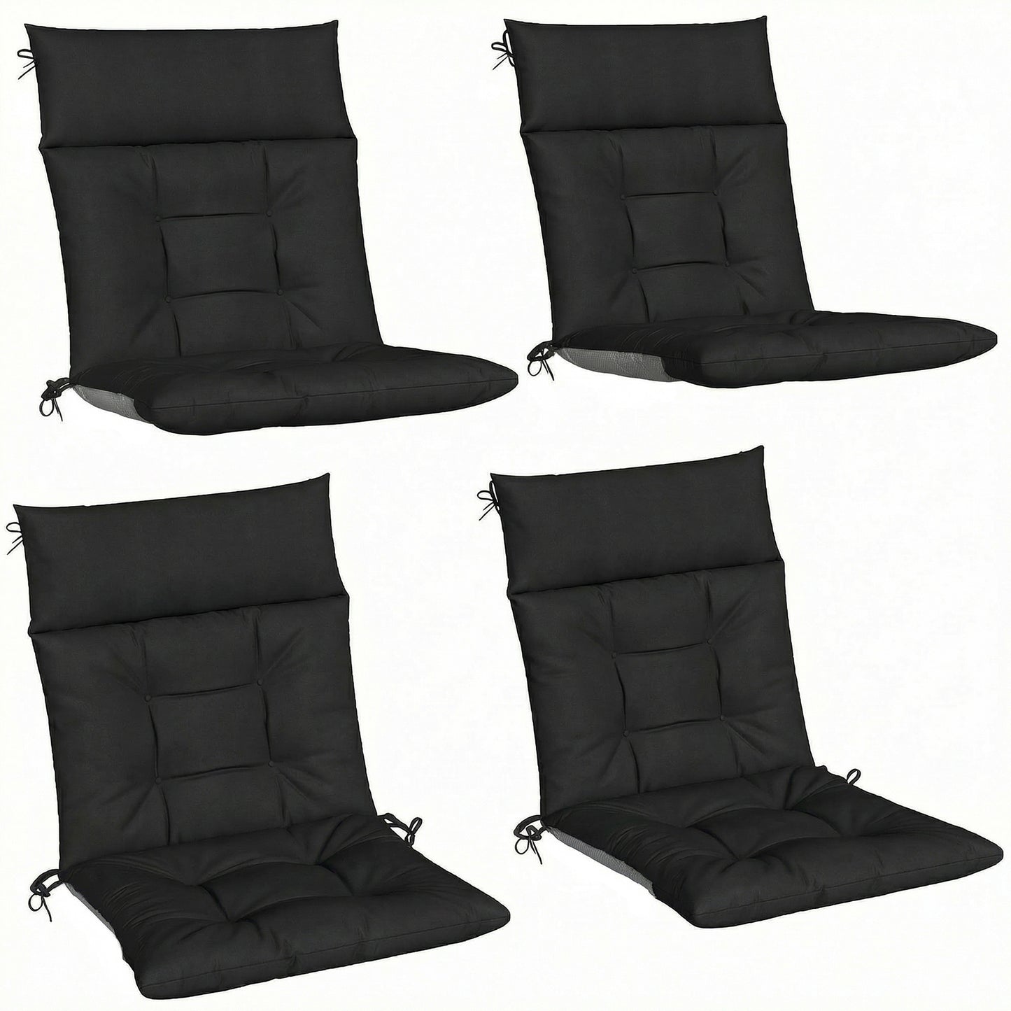 Outsunny Patio Chair Cushions Set of 4, Waterproof Non-Slip Lounge Chair Cushions, 112x53cm, Black