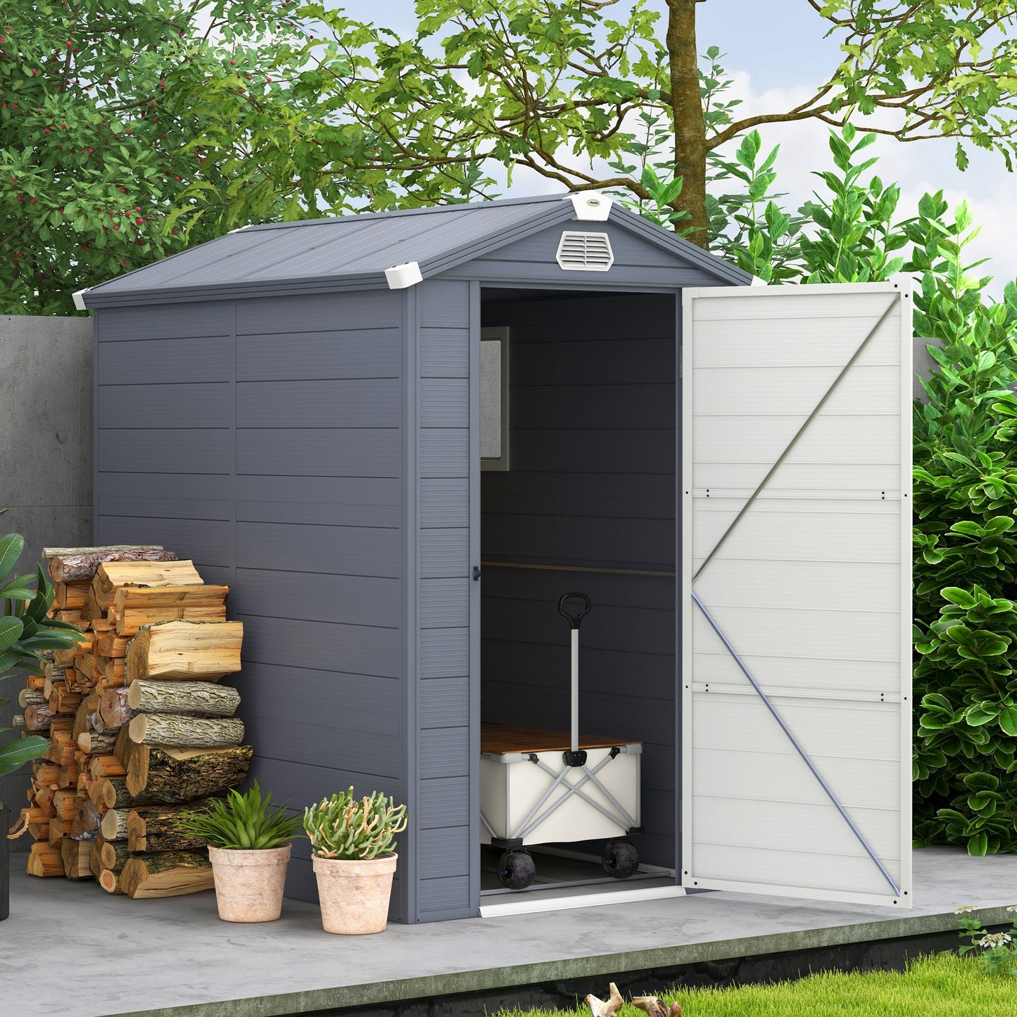 Outsunny 4 x 6ft Garden Shed with Lockable Door - Grey