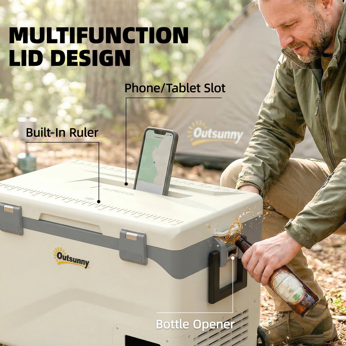 Outsunny 42.5L Compressor Car Fridge Freezer, Camping Refrigerator with App Control, 20c-20c
