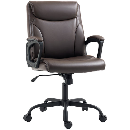 HOMCOM Executive Office Chair, Faux Leather, Adjustable Swivel Wheels & Tilt Function, Brown