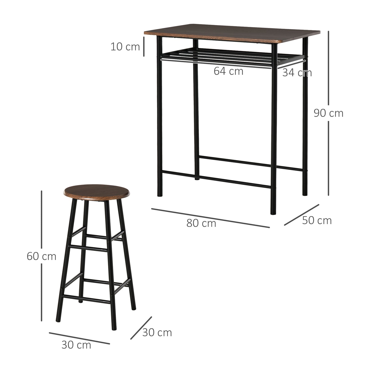 HOMCOM 3-Piece Dining Kitchen Set with 1 Table and 2 Matching Chairs for Home Pub Cafe