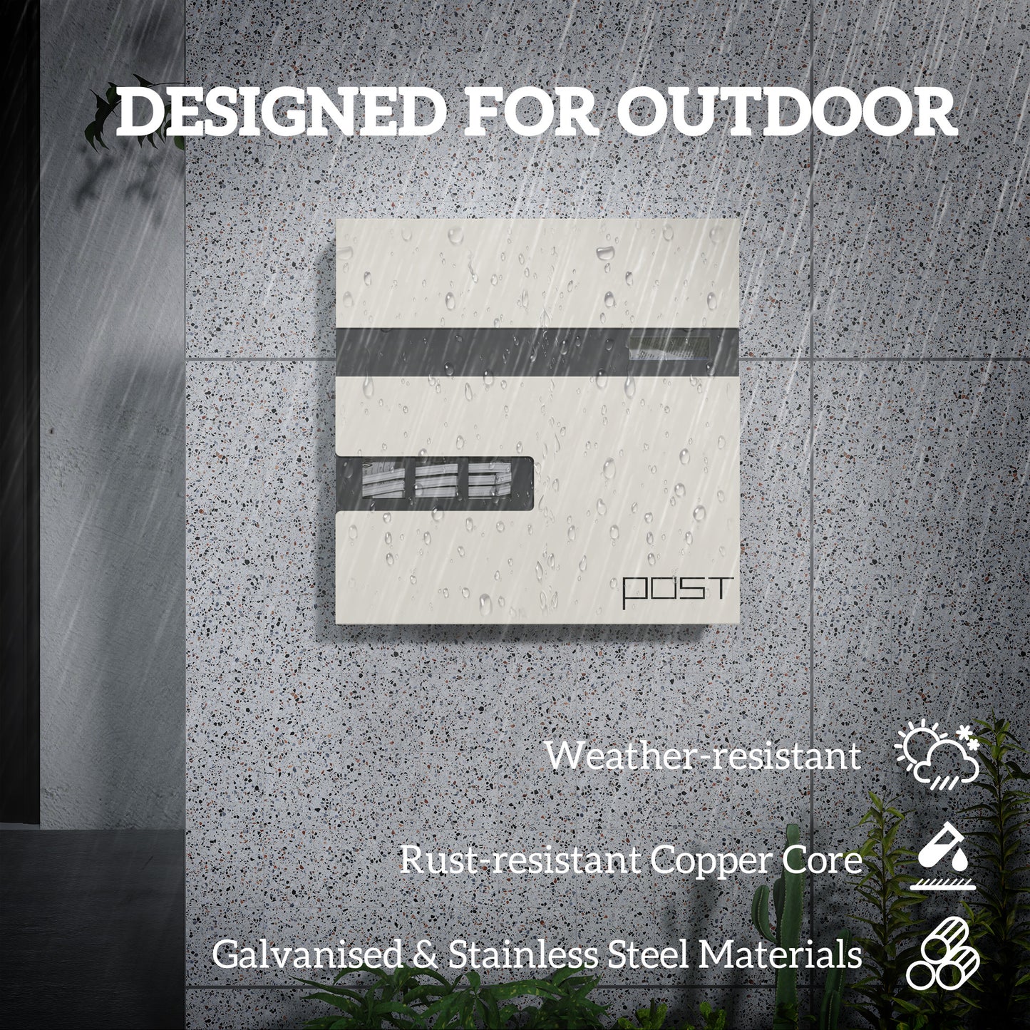 HOMCOM Modern Galvanised Steel Wall Mounted Post Box with Viewing Window, Weatherproof, 2 Locks, Easy Install, for Outdoor Use, White