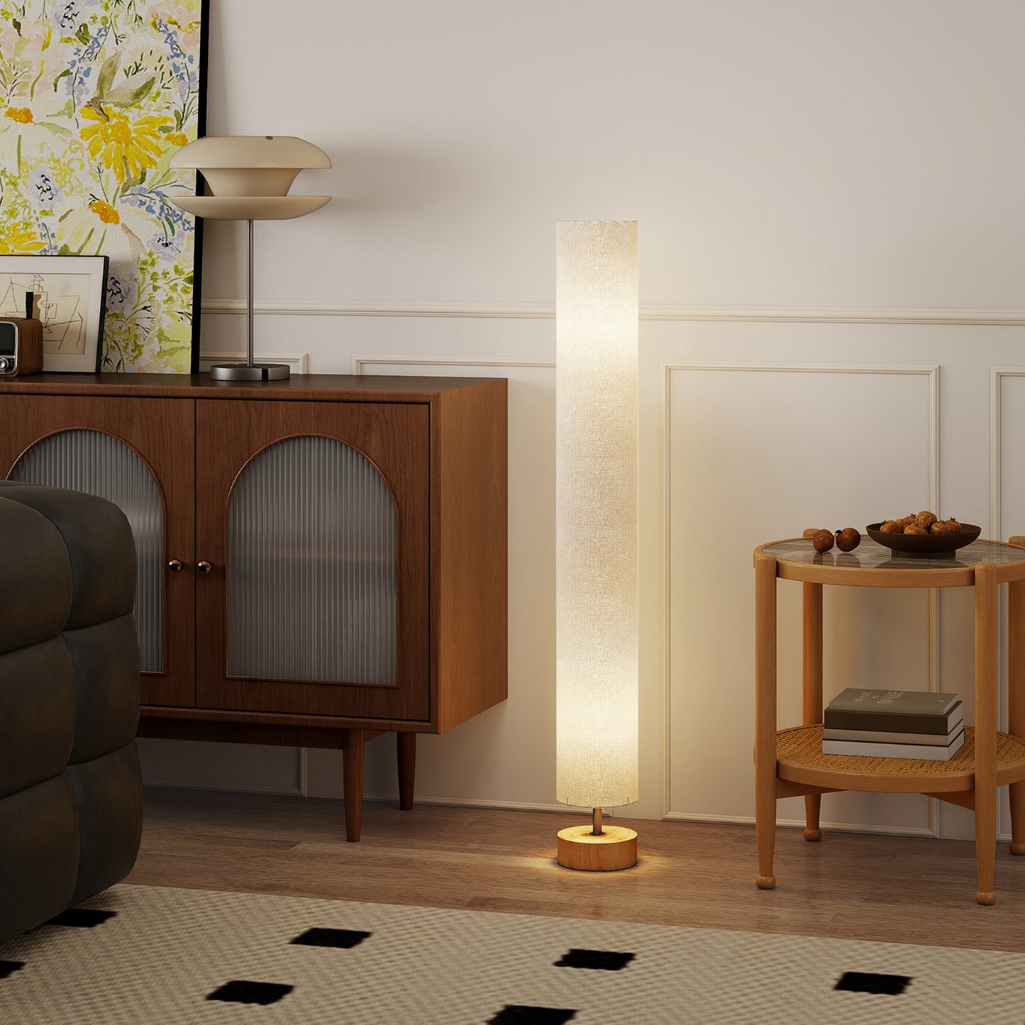 HOMCOM LED Floor Lamp, 120cm Modern Standing Lamp with 3 Colour Temperatures, Linen Shade, Wooden Base, Grey