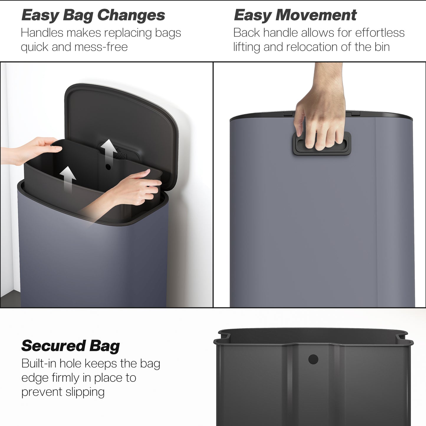 HOMCOM 50L Kitchen Bin, Soft-Close Lid, Pedal Bin with Removable Inner Bucket, Carry Handle for Kitchen, Office, Home, Stainless Steel, Grey