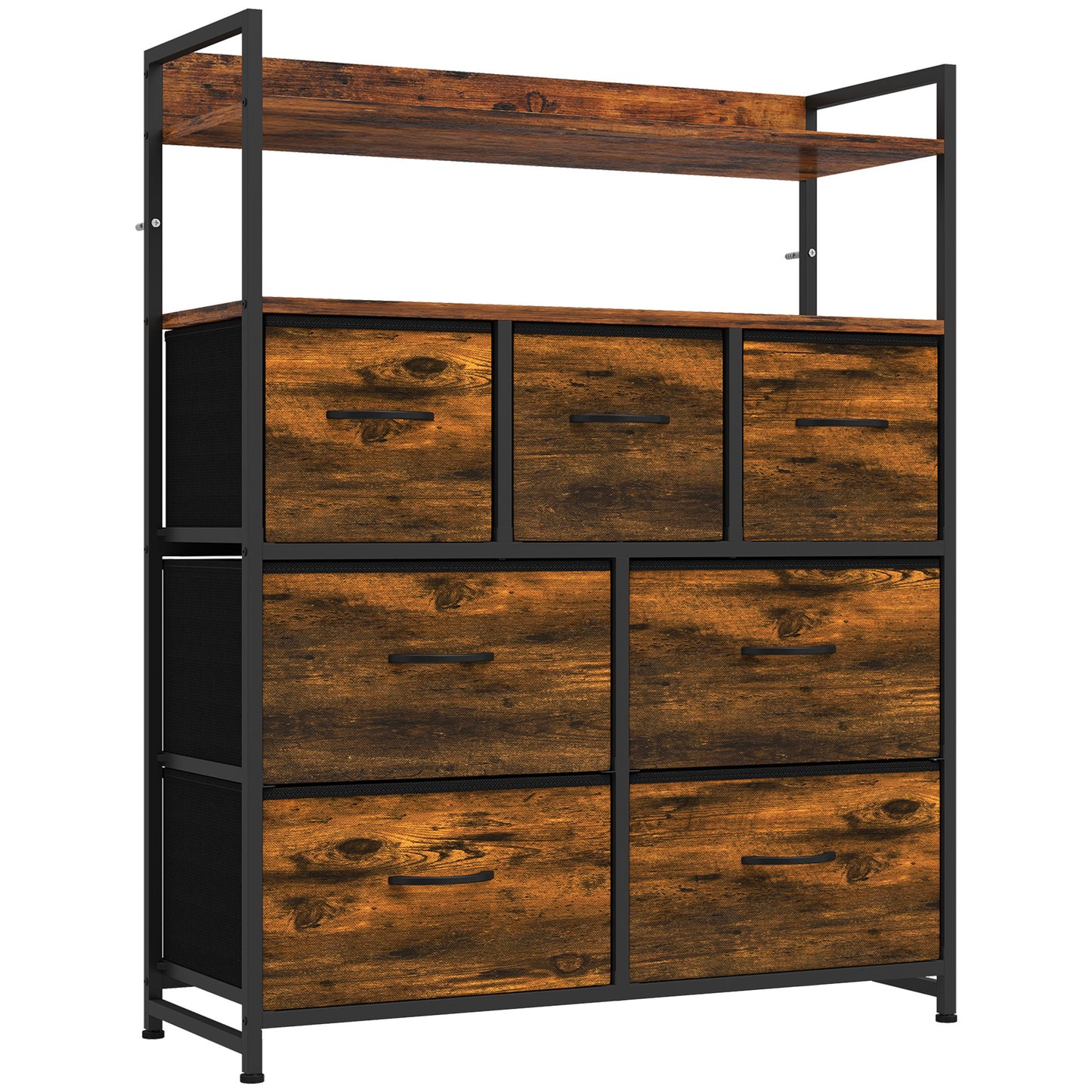 HOMCOM Chest of Drawers, Bedroom Fabric Dresser with 7 Drawers, Storage Organiser Unit with Open Shelves, Rustic Brown