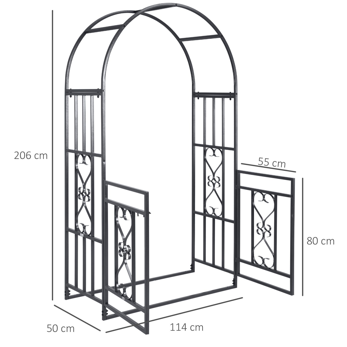 Outsunny Metal Garden Arch with Double Gates, Arbor for Climbing Plants & Vines, Wedding Arch, 114L x 50W x 206H cm, Dark Grey
