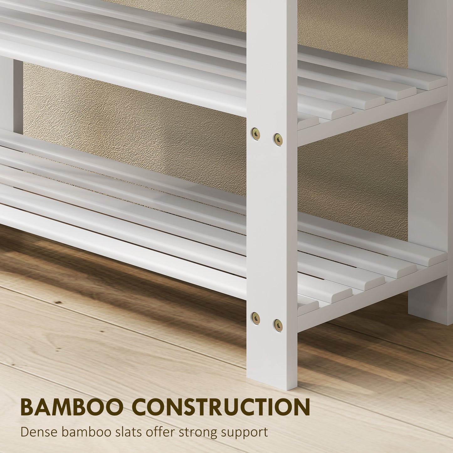 HOMCOM 3-Tier Bamboo Shoe Storage Bench - White