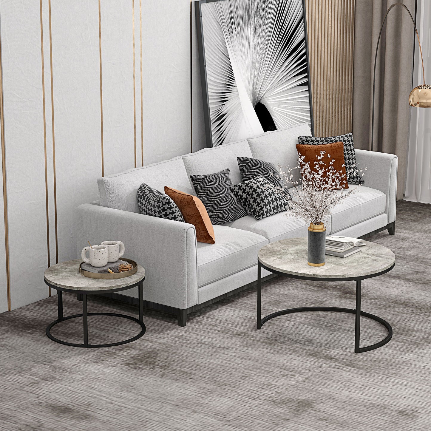 HOMCOM Two Piece Nesting Coffee Tables - Grey/Black