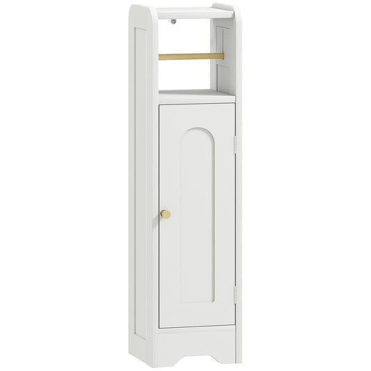 HOMCOM Small Bathroom Storage Cabinet with Toilet Roll Holder - White