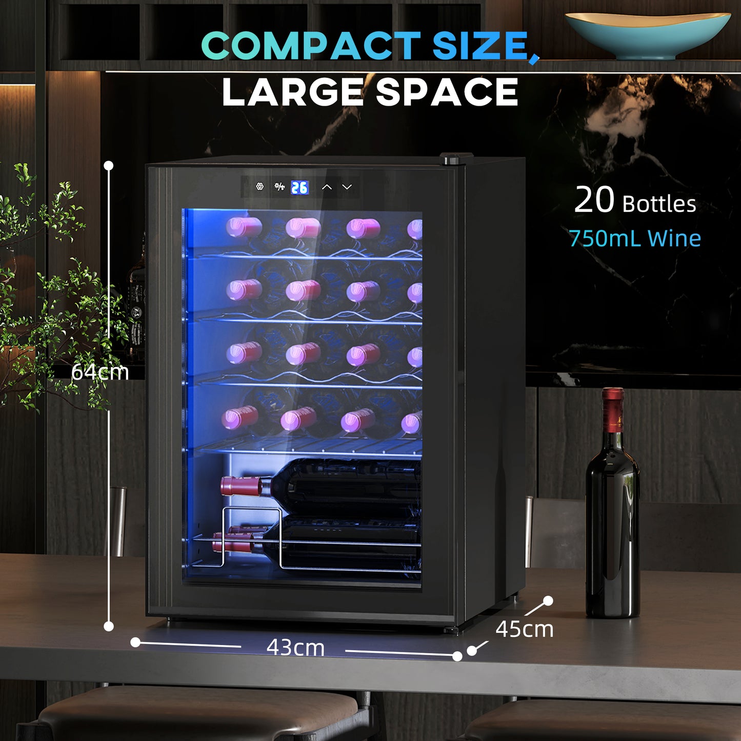 HOMCOM 20 Bottle 5-18°C Countertop Wine Fridge - Black