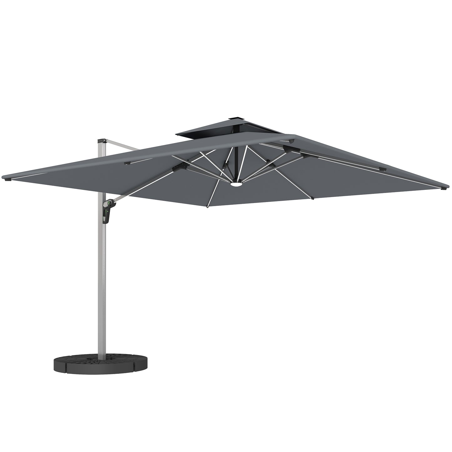 Outsunny 3(m) Garden Cantilever Parasol with Solar LED Lights, Cross Base, 360° Rotation, Crank Handle and Tilt, Grey