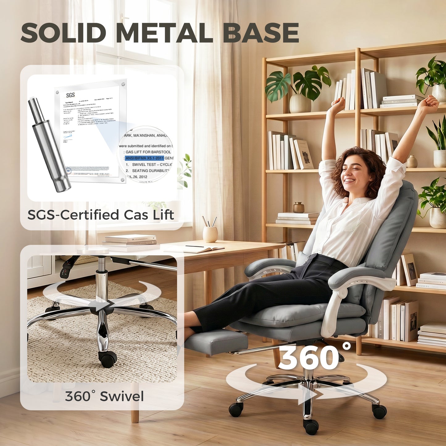 HOMCOM Ergonomic Executive Office Chair, Velvet Reclining Desk Chair with Lumbar Support, Footrest, Plush Thick Cushion, Grey