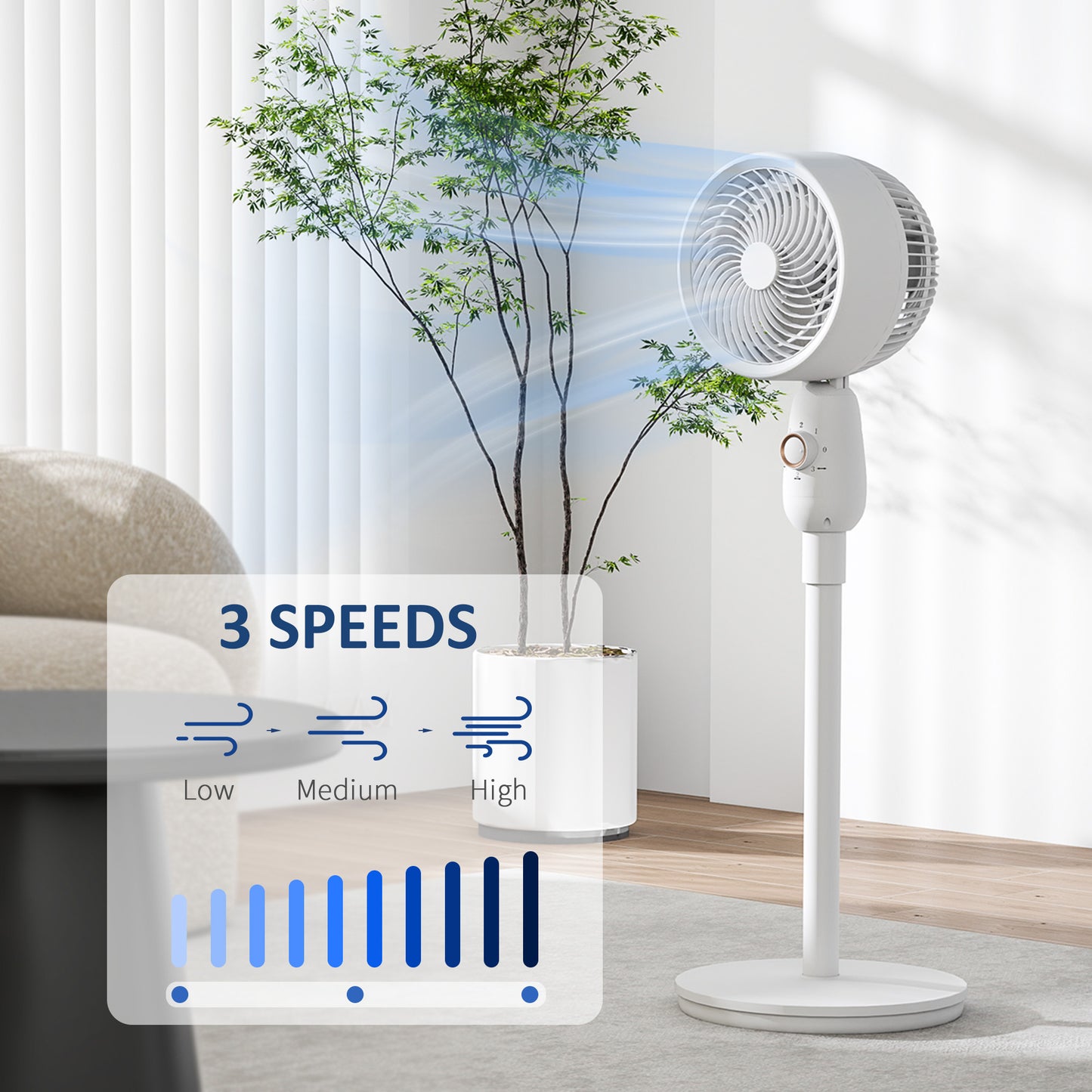 HOMCOM 12" Pedestal Fan, Powerful Air Circulator, 3 Speed Settings, Oscillating for Bedroom, Home & Office Use, White