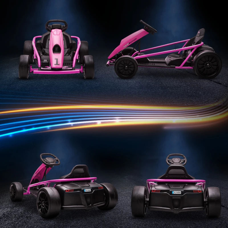 HOMCOM 24V Electric Go Kart for Kids, Drift Ride-On Racing Go Kart with 2 Speeds, for Boys Girls Aged 8-12 Years Old, Pink