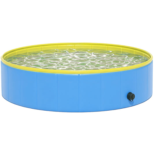 PawHut Foldable Dog Pool for Puppies and Ducks Dog Paddling Pool Bath Tub, Blue, 120 x 30cm