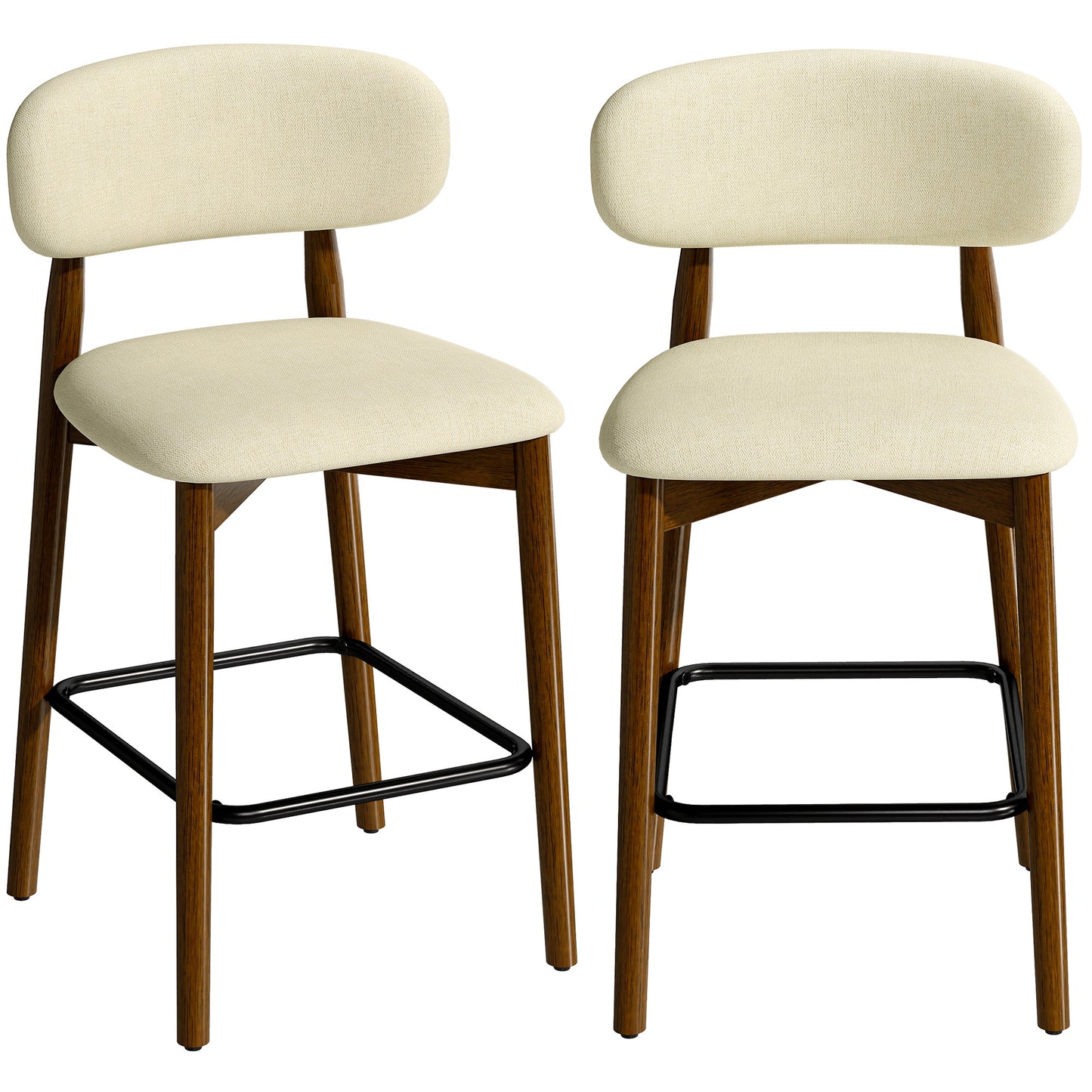 HOMCOM Bar Stools Curved Open Back Padded Seat Footrest Set of 2 for Kitchen Beige