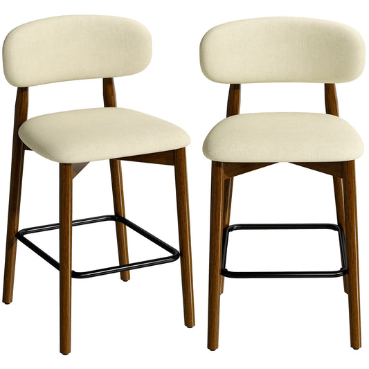 HOMCOM Bar Stools Curved Open Back Padded Seat Footrest Set of 2 for Kitchen Beige