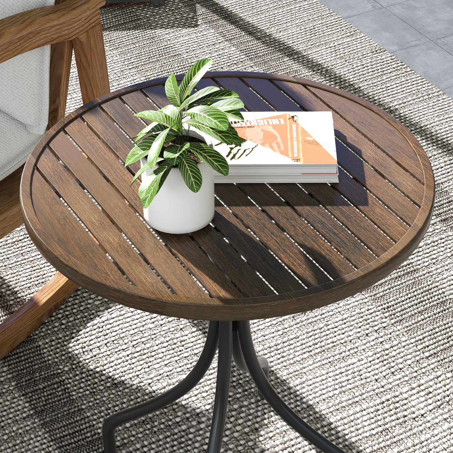 Outsunny Ø66cm Galvanised Steel Garden Table - Brown