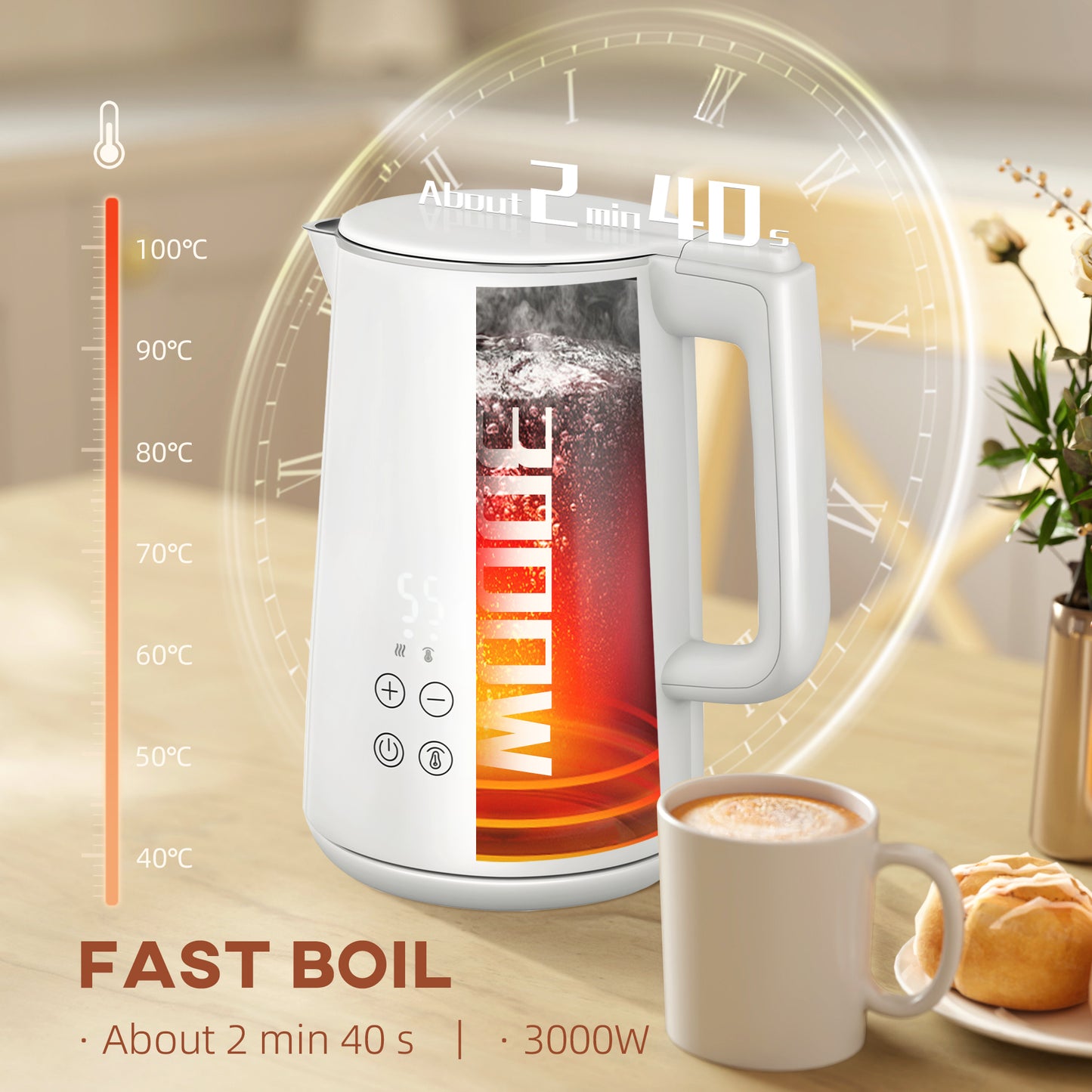 HOMCOM Kettle and Toaster Set, 1.5L 3000W Fast Boil Kettle with Insulation & 2 Slice Toaster