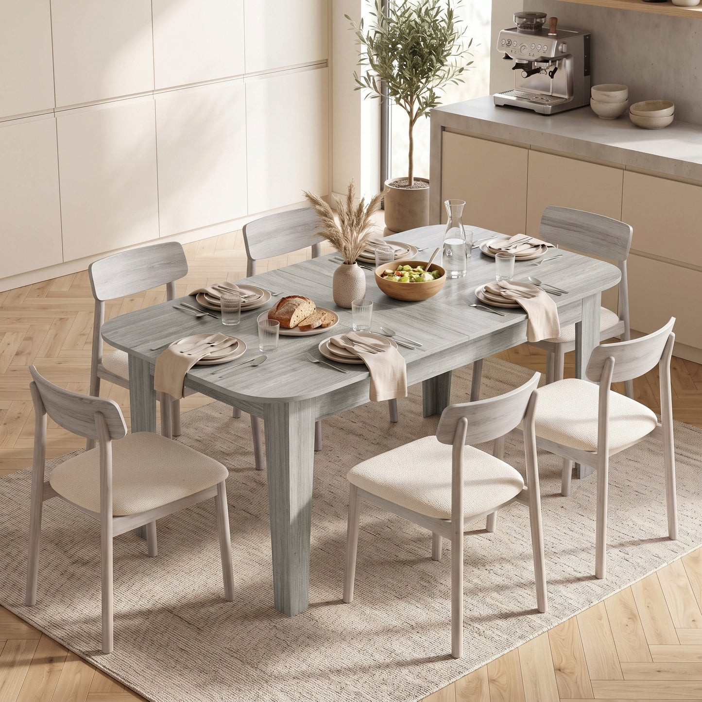 HOMCOM Extendable Oval Dining Table for 4-6, Farmhouse Expandable Kitchen Table, Round Edges, Grey Wood Effect