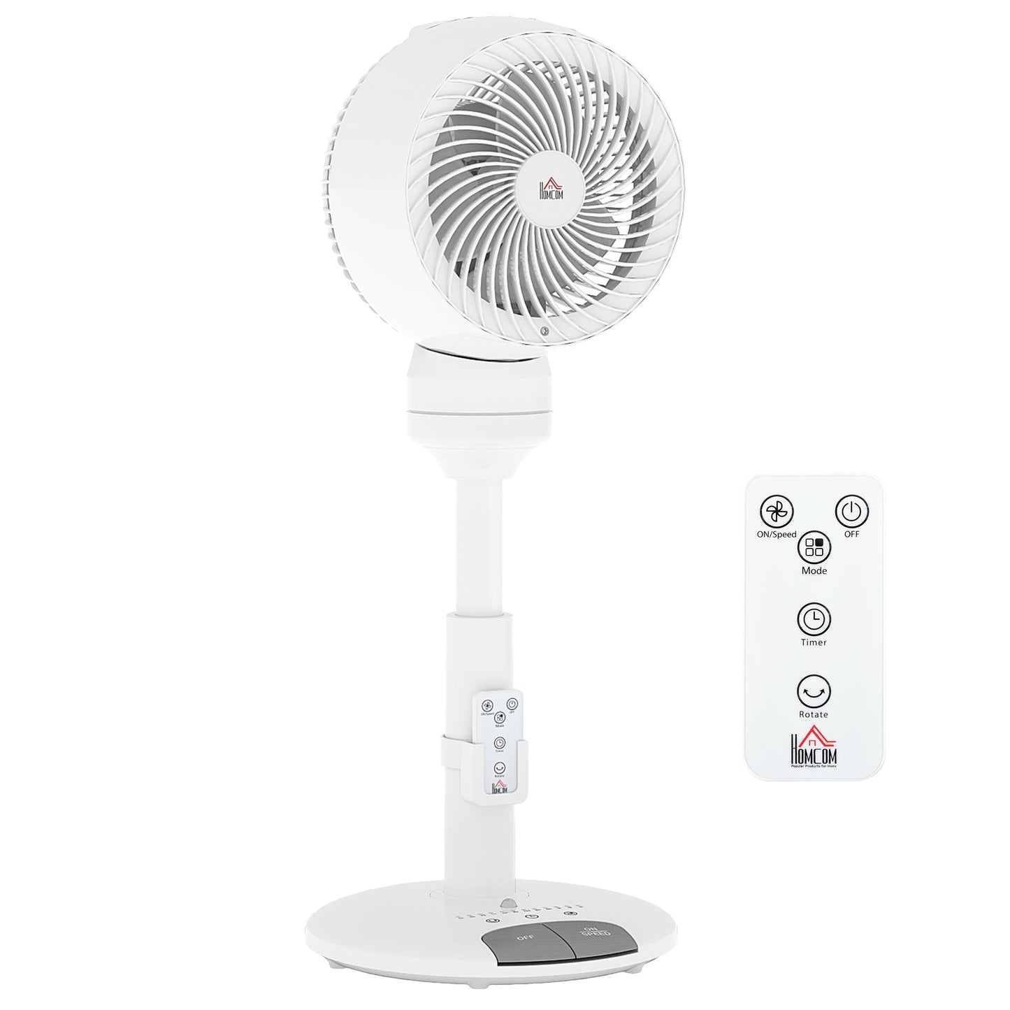 HOMCOM 9'' Air Circulator Fan, 3 Speeds, 70° Oscillation, Height Adjustable, with Remote, White