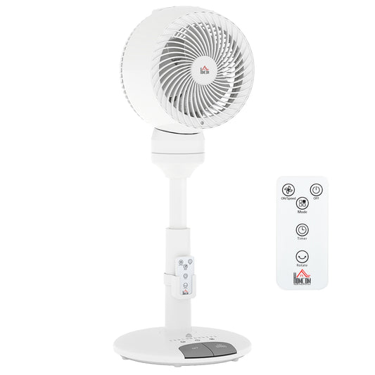 HOMCOM 9'' Air Circulator Fan, 3 Speeds, 70° Oscillation, Height Adjustable, with Remote, White