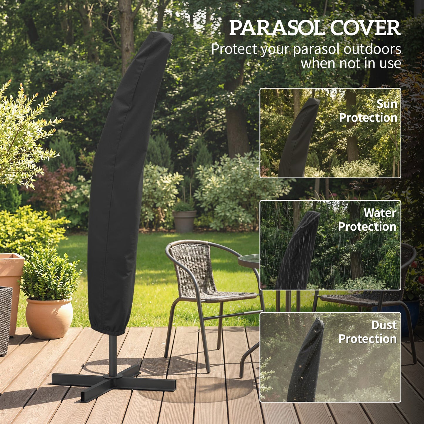 Outsunny 3m Overhanging Parasol, with Base, Weights and Cover - Dark Grey