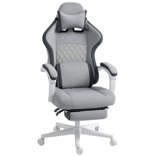 HOMCOM Ergonomic High Back Gaming Chair, Printed Velvet Recliner with Footrest, Lumbar Support, Adjustable Height, 360° Swivel, Grey