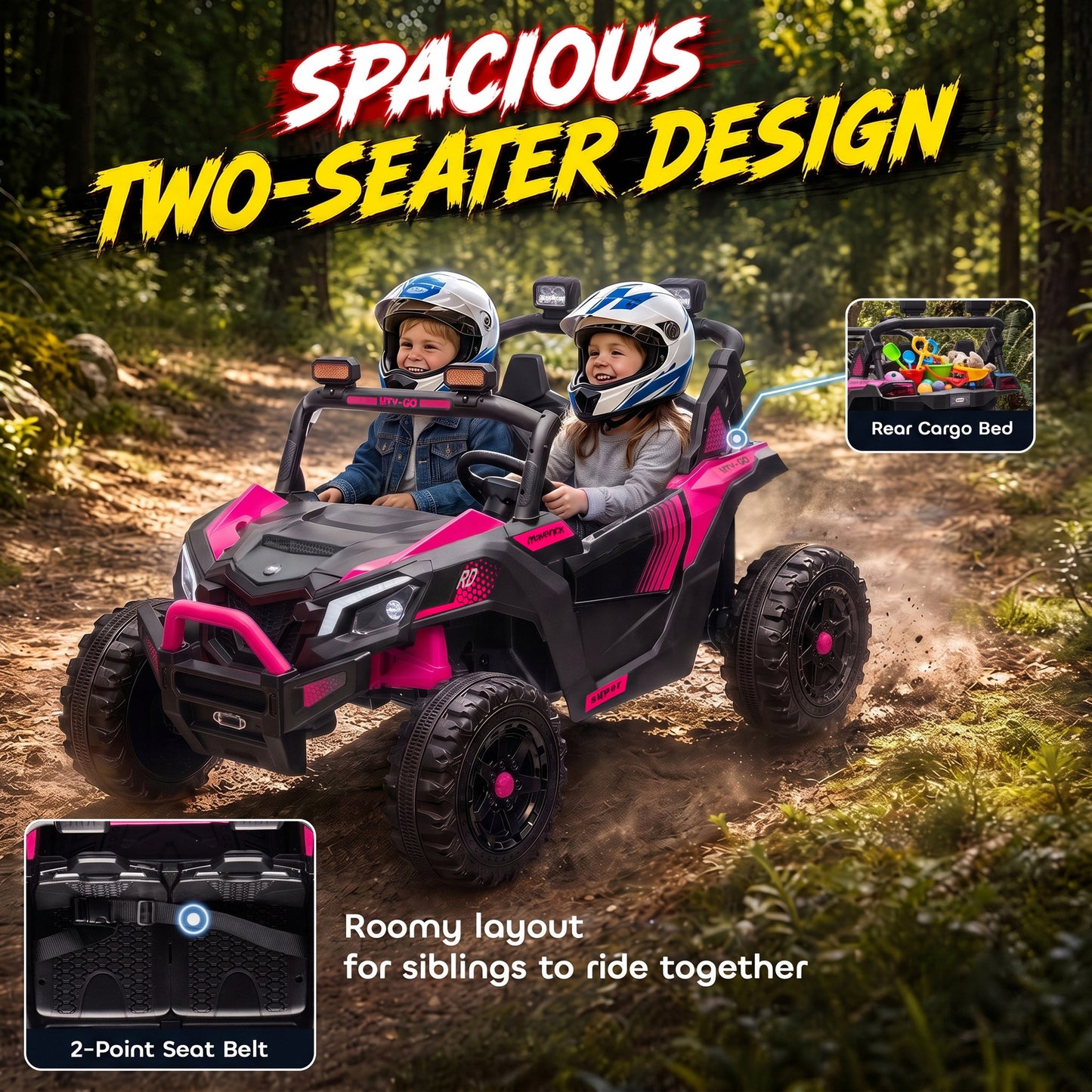 AIYAPLAY 24V 2 Seater Ride On Truck Car for Big Kids with Remote Control, Dual Motors, 4-Wheel Suspension for Ages 3-8, Pink