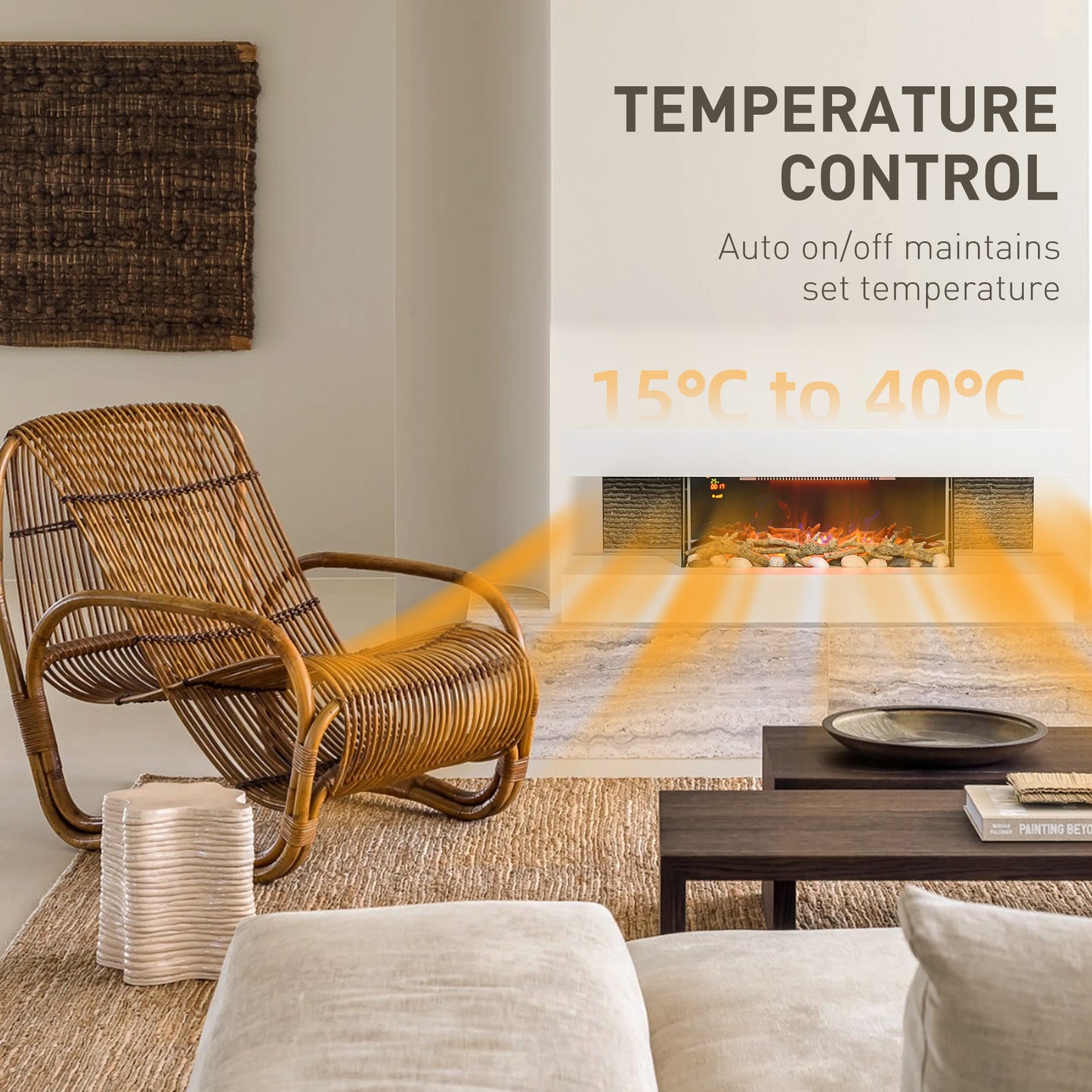 HOMCOM 47inch / 120cm Electric Fireplace Wall Mounted, Freestanding, Glass Electric Fire Suite with Mantel