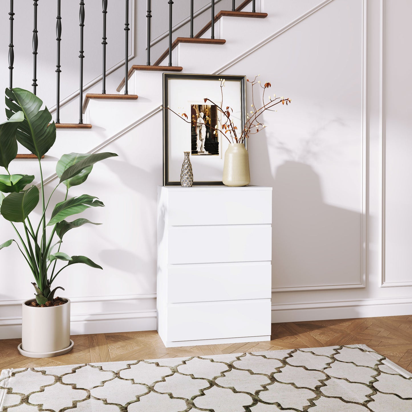 HOMCOM Chest of Drawers, 4-Drawer Storage Cabinets, Modern Dresser, Storage Drawer Unit for Bedroom - White
